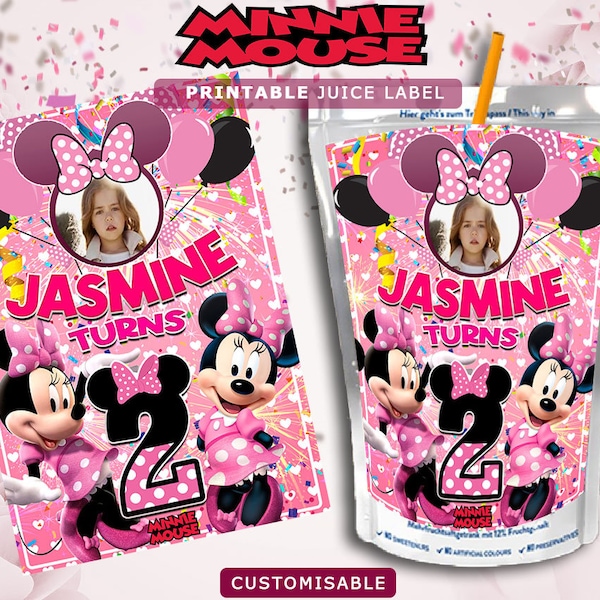 MINNIE Personalized Birthday Capri Sun Labels , MINNIE Juice Labels Digital