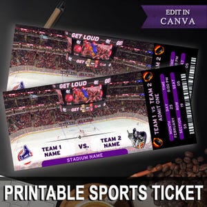 Bearbeitbares Hockeyspielticket, Weihnachtshockeyticket, druckbare Hockeykarte, Hockeyticket, Canva bearbeitbares DIY-Sportticket