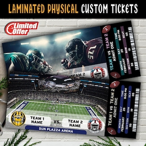 Physisch laminiertes benutzerdefiniertes Football Game Ticket, personalisiertes Football Ticket, College Football Ticket Geschenk, Football Game Ticket Surprise