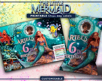 Mermaid Birthday Party Chip Bag Labels: Customized Printable (JPG File)