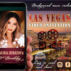 Convite de aniversário de Las Vegas Convite de cassino, festa de comemoração temática de Las Vegas, convite de vídeo para festa de aniversário em Las Vegas