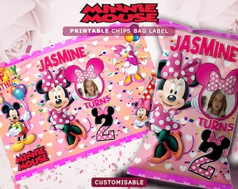 Minnie Mouse Birthday Chip Bag Labels: Pink Party Favors (Digital Download)