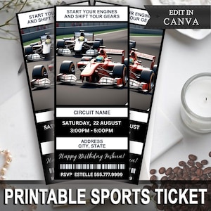 Editable in Canva Formula 1 Ticket  Custom Race digital template | Surprise gift ticket for a race | Printable Race Ticket