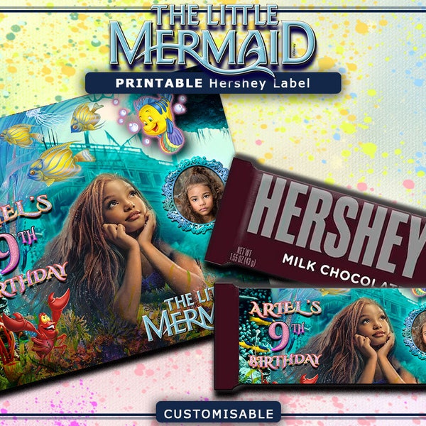 Mermaid Birthday Party Hershey Chocolate label, Customized Birthday labels with picture , Hershey label, Party Pringles labels