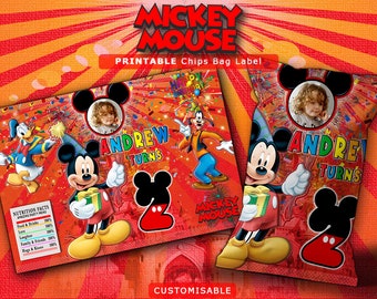 Mickey Mouse Birthday Chip Bag Labels: Personalized Printable (JPG File)