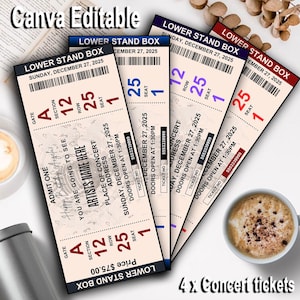 4 x Concert Ticket Template | Surprise Concert Tickets | Christmas Birthday Gift | Custom Event Ticket | Gift for her/him | Canva Editable