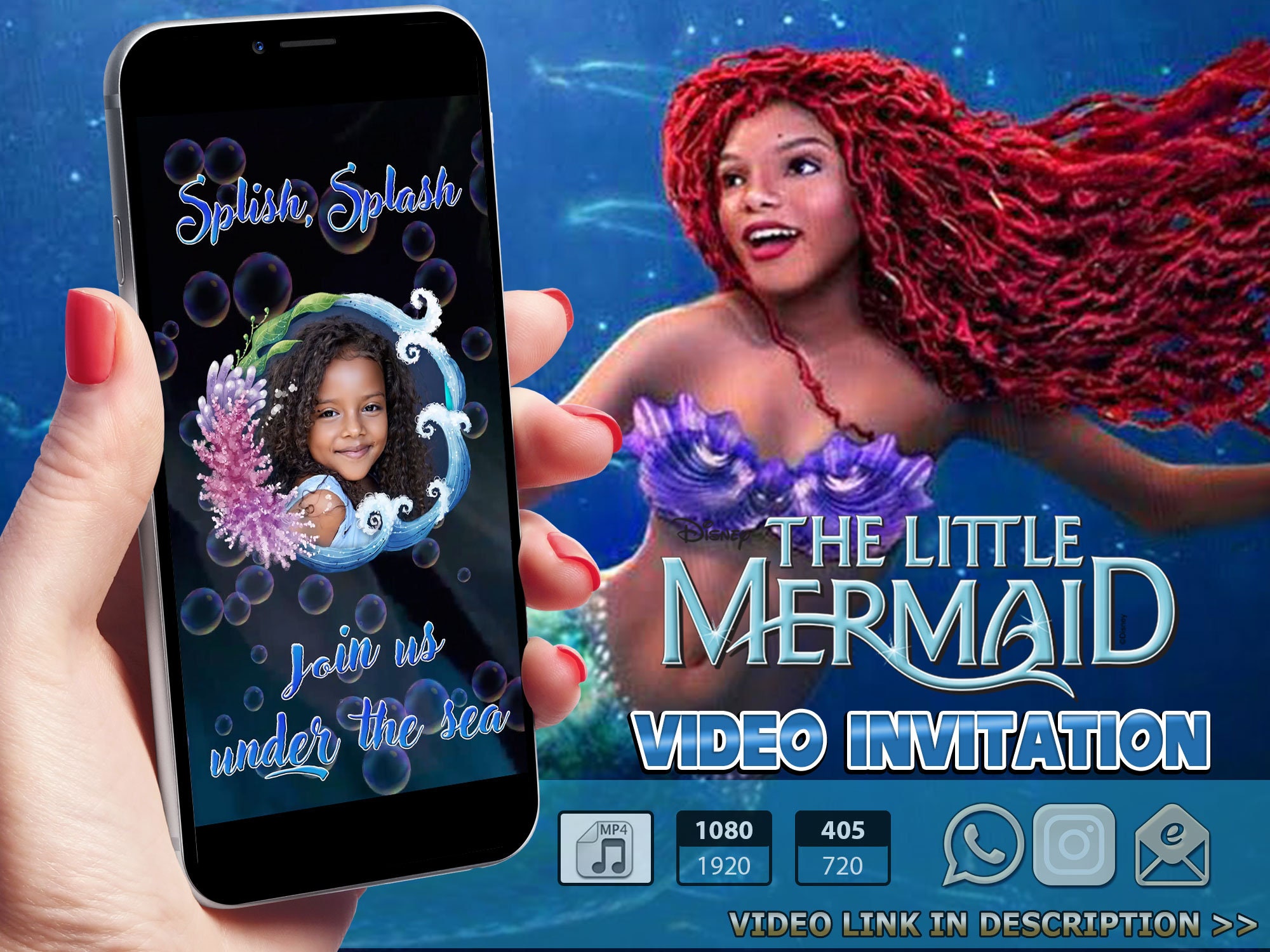 Personalized Little Mermaid Birthday Video Invitation