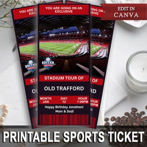 Stadion Tour Ticket Gutschein Vorlage, Fußball Stadion Tour Erlebnis Geschenkgutschein, Vatertag, Freund Jubiläum, bearbeitbar in Canva