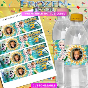 FROZEN FEVER Étiquettes personnalisées de bouteilles d’eau d’anniversaire, étiquettes de bouteilles d’eau frozen Fever Digital