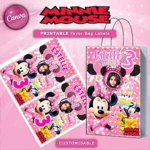 Pink Minnie Mouse Favor Bag Label, Minnie Mouse Birthday Labels, Pink Party Favors, Minnie Mouse Birthday Favor Bag Party Favors