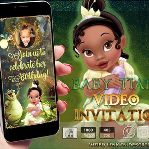Baby Princess Tiana Invitation, Personalized Baby Tiana Birthday Party Video Invitation, Electronic Invitation, Animated Tiana Invitation