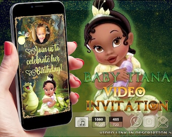Baby Princess Tiana Invitation, Personalized Baby Tiana Birthday Party Video Invitation, Electronic Invitation, Animated Tiana Invitation