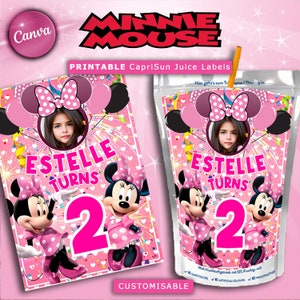 Pink Minnie Mouse Caprisun Juice Label, Minnie Mouse Birthday Labels, Pink Party Favors, Minnie Mouse Birthday Party Favors