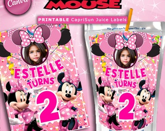 Etiquetas Caprisun de Minnie Mouse rosa, regalos para fiestas de cumpleaños (descarga digital)