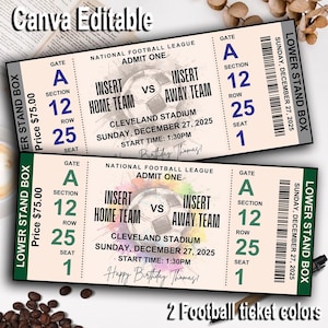 Sport Fußball Standard-Karte | Fußball Ticket Vorlage | Überraschung Fußball Tickets | Geburtstagsgeschenk | Benutzerdefinierte Ereignis-Karte | Geschenk für Ihn