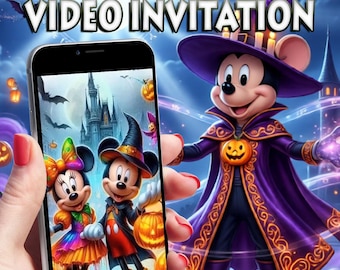 Invitation vidéo personnalisée pour une fête d'anniversaire d'Halloween sur le thème de Mickey et Minnie (téléchargement numérique)