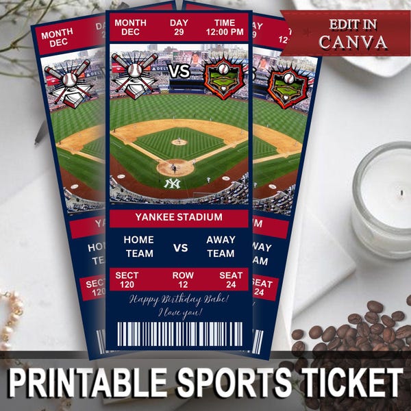 Baseball Game Ticket, Christmas Baseball Ticket, Printable Baseball Ticket, Editable Baseball Ticket, Canva Custom Editable DIY Sport Ticket
