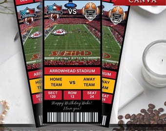 Billet de match de football, Billet de football de Noël, Billet de football à imprimer, Billet de football modifiable, Billet de sport à faire soi-même modifiable Canva