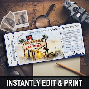 Las Vegas Surprise Trip Reveal Tickets, druckbare Überraschung Las Vegas Ticketvorlage, bearbeitbare Ticketvorlage