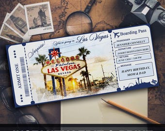 Las Vegas Surprise Trip Reveal Tickets, Printable Surprise Las Vegas Ticket Template, Editable Ticket Template