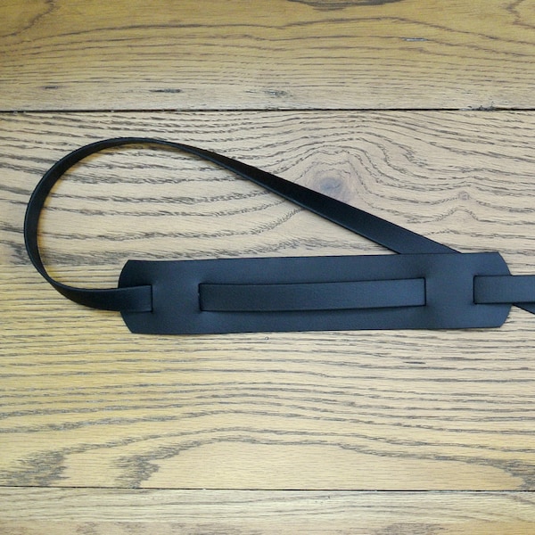 Handmade Black Vegan Leather Guitar Strap with Rubber Safety Locks