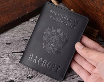 Black 100% Leather New Passport Cover Passport of the Russian Federation 