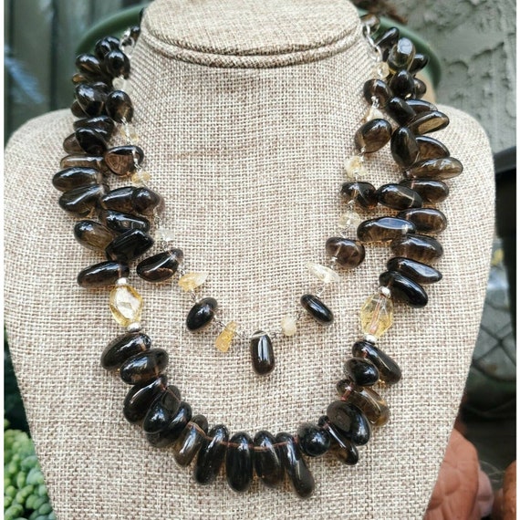 925 Sterling Silver Smoky Quartz Necklace Beaded … - image 1