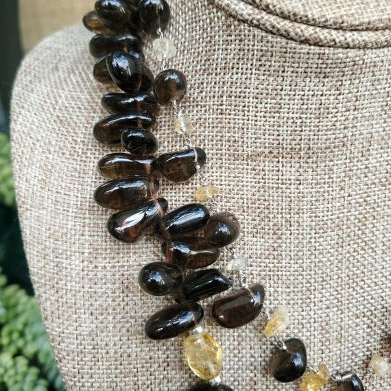925 Sterling Silver Smoky Quartz Necklace Beaded … - image 3