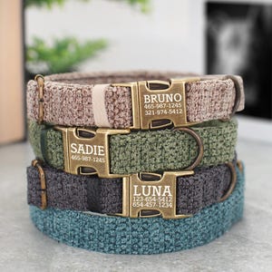 Custom Woven Dog Collar with Name, Personalized Dog Collar with Brass Buckle, Engraved Pet ID Collars for Small Medium Large Dogs