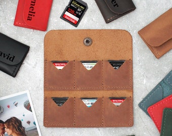 Personalized Leather Sd Case, SD Card Organizer, Custom SD Card Case, Photographers SD Memory Case, Compact Sd Card Holder for Him