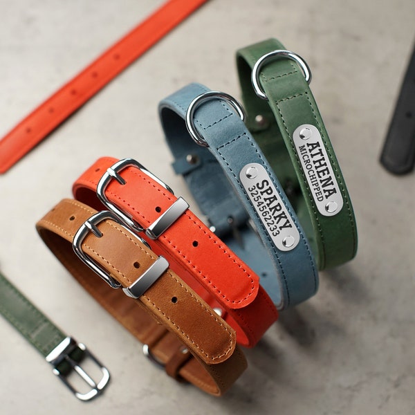 Leather Dog Collar, Personalized Dog Collar Leather, Engraved Dog Collar, Puppy Collar, Custom Pet Collars for Small and Large Dogs