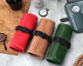 Leder Uhrenrolle, personalisierte Uhrenrolle, individuelle Leder Uhrenrolle für 1-3 Uhren, schützender Uhrenhalter, Geschenk für Ehemann