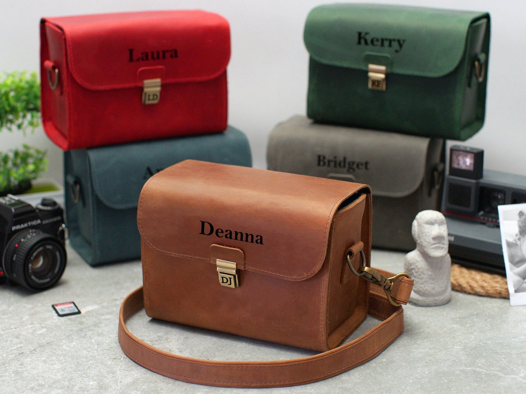 Personalized Leather Camera Shoulder Bag With Adjustable Strap, Custom