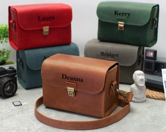 Borsa a tracolla per fotocamera personalizzata in pelle con tracolla regolabile, borse per fotocamera personalizzate per fotocamere DSLR, Mirrorless e a pellicola, regalo per fotografi