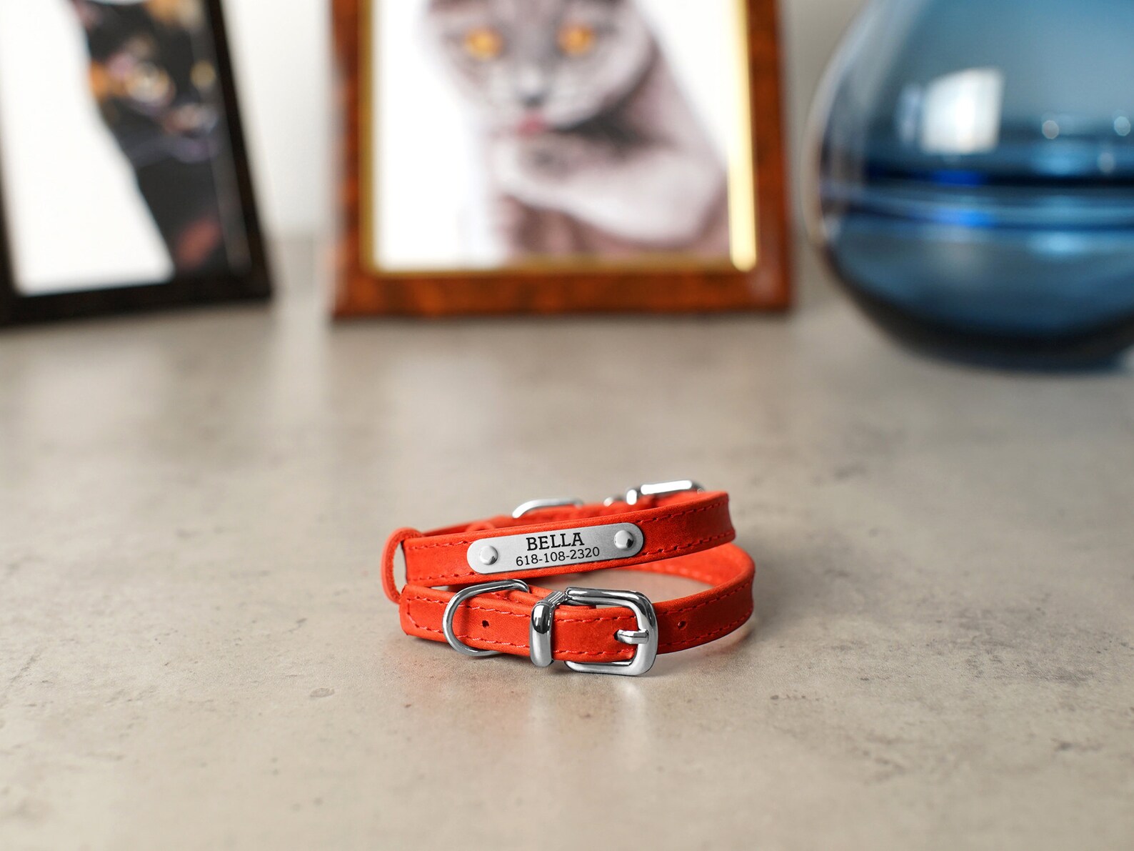 Cat Collar Leather Personalized Pet Collars for Cats Custom Etsy