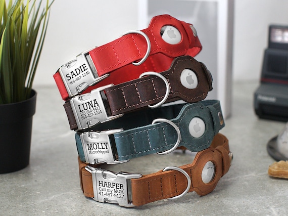 AirTag Hundehalsband aus Leder mit Gravur, AirTag Hundehalsband mit Air Tag  Halter, benutzerdefiniertes Lederhalsband mit Schutzhlle fr Apple AirTag  - Etsy sterreich