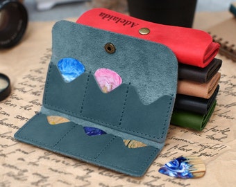 Personalized Leather Guitar Pick Holder, Custom Guitar Pick Case, Guitar Plectrum Holder with 6 Slots for Guitar Picks, Gift for Guitarist