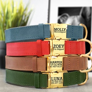 Personalized Dog Collar Gold Metal Buckle, Leather Pet Collars for Small and Large Dogs, Customized Dog Collar, Wedding Dog Collar