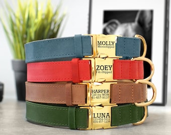 Personalized Dog Collar Gold Metal Buckle, Leather Pet Collars for Small and Large Dogs, Customized Dog Collar, Wedding Dog Collar