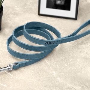 Personalized Leather Dog Leash, Durable Pet Leashes with Golden and Silver Hardware, Leather Dog Lead with Handle for Small and Large Dogs Smokey Blue