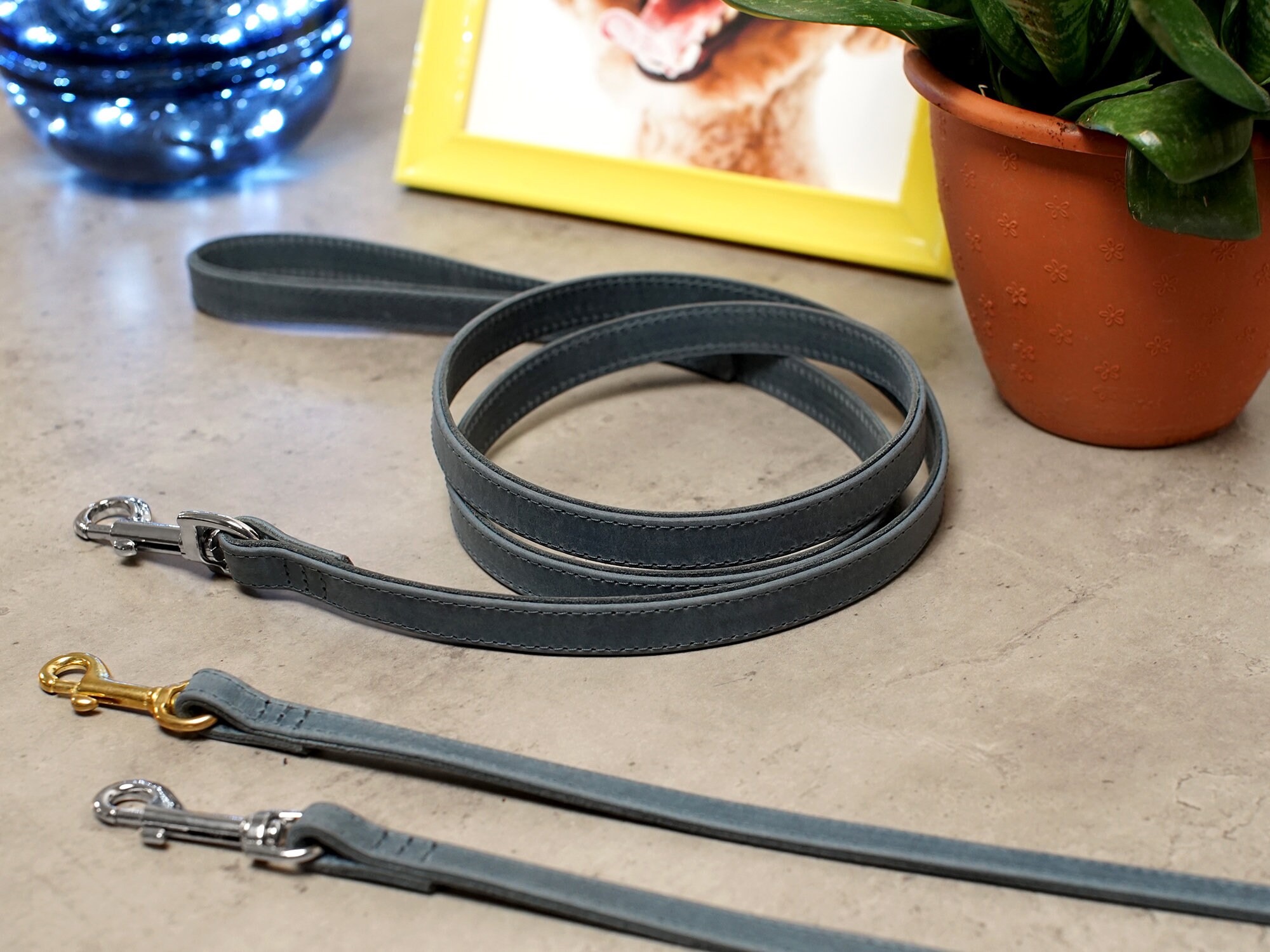 Leather Dog Leash Durable Pet Leashes with Golden and Silver Etsy