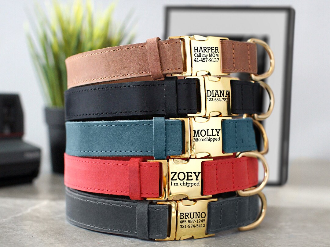 Personalized Leather Dog Collar, Custom Dog Collar, Adjustable Dog ...