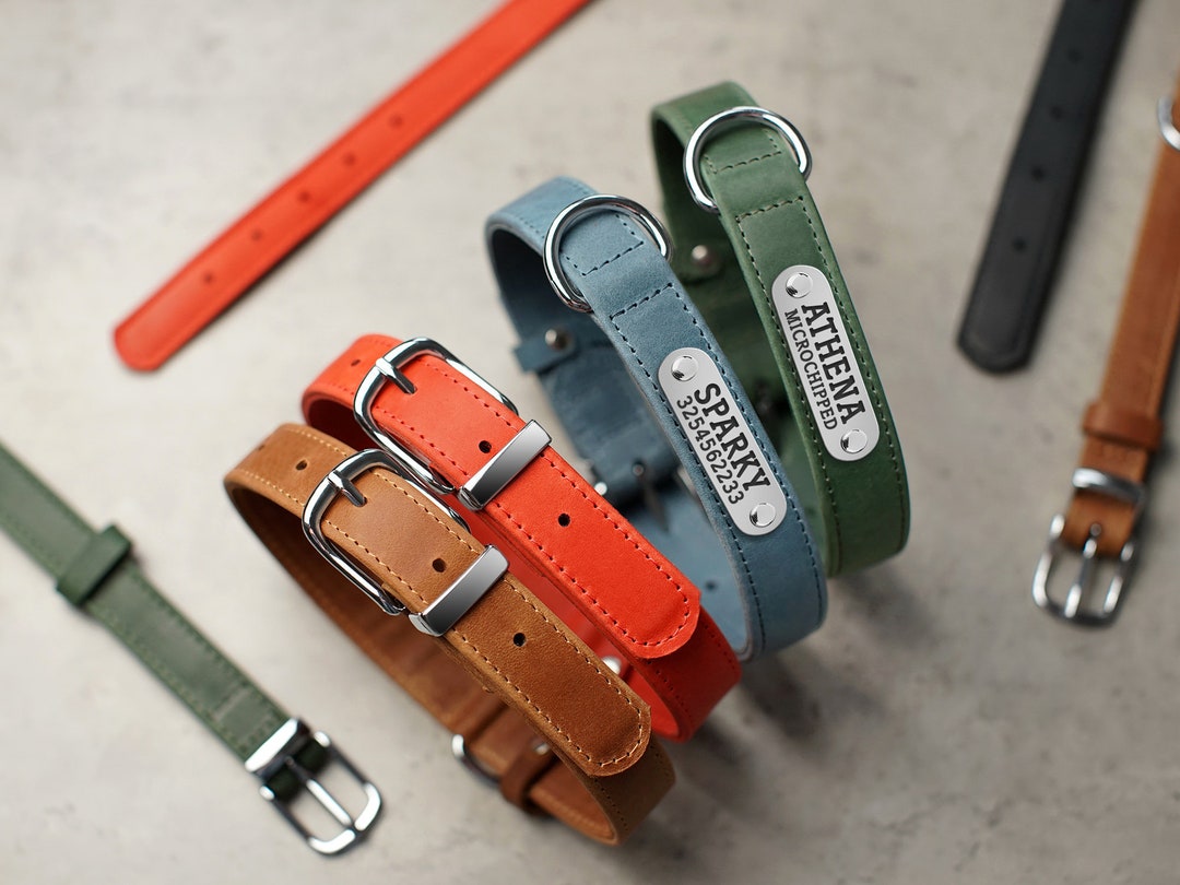 Leather Dog Collar, Personalized Dog Collar Leather, Engraved Dog ...