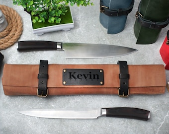 Custom Chef Knife Bag, Personalized Knife Roll, Leather Knife Roll Case, Knives Storage Roll with Slots, Gift for Chef, Anniversary Gifts