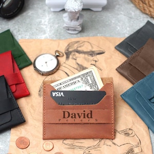 Leder Geldbörse, personalisierte Geldbörse, Geldbeutel mit Monogramm für Bargeld und Visitenkarten, Leder Geldbörse, minimalistische Geldbörse für Männer & Frauen