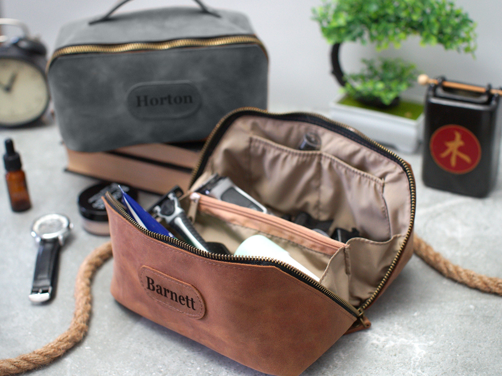 Leather Men's Dopp Kit With Convenient Access, Handle & Zipper Pocket ...