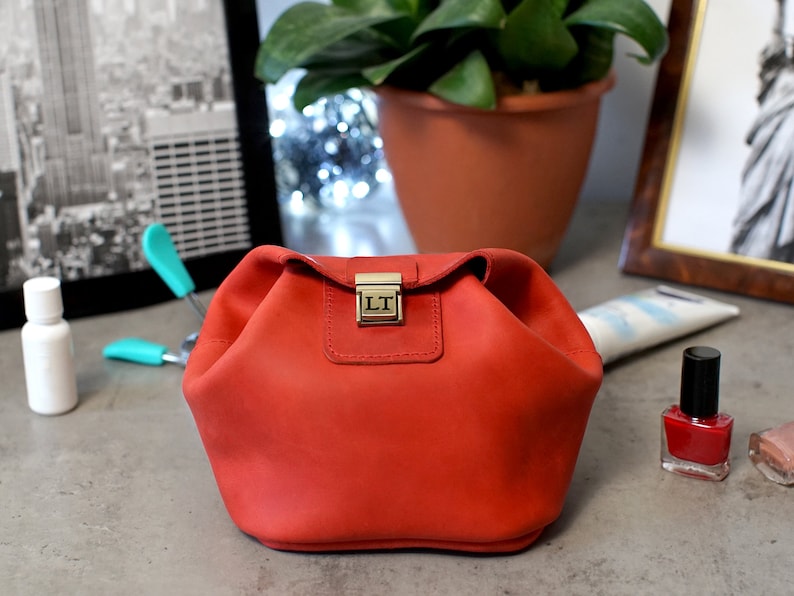 Leather Cosmetic Bag With Personalization Womens Leather Etsy UK
