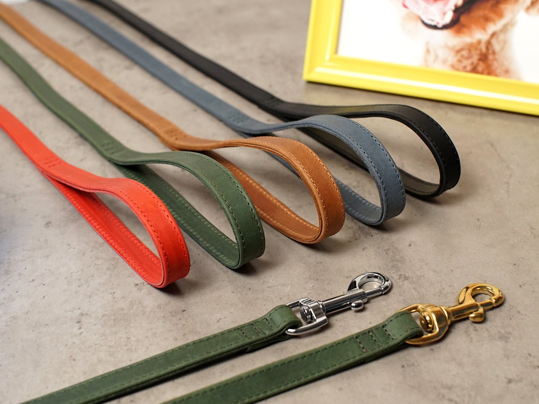 Leather Dog Leash Durable Pet Leashes With Golden and Silver Etsy