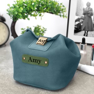 Leather Cosmetic Bag with Personalization, Womens Leather Accessory for Storing Her Little Things, Makeup Organizer Bag, Bridesmaid Gift image 5