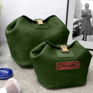 Kit Dopp femme, trousse de toilette personnalisée pour elle, pochette accessoires en cuir, cadeau personnalisé pour femme, sac en cuir organisateur de bijoux Hunter Green